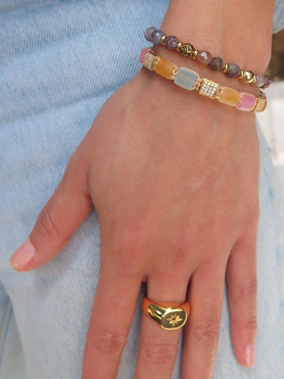 Nialaya Women's Beaded Bracelet Women's Wristband with Botswana Agate and Gold