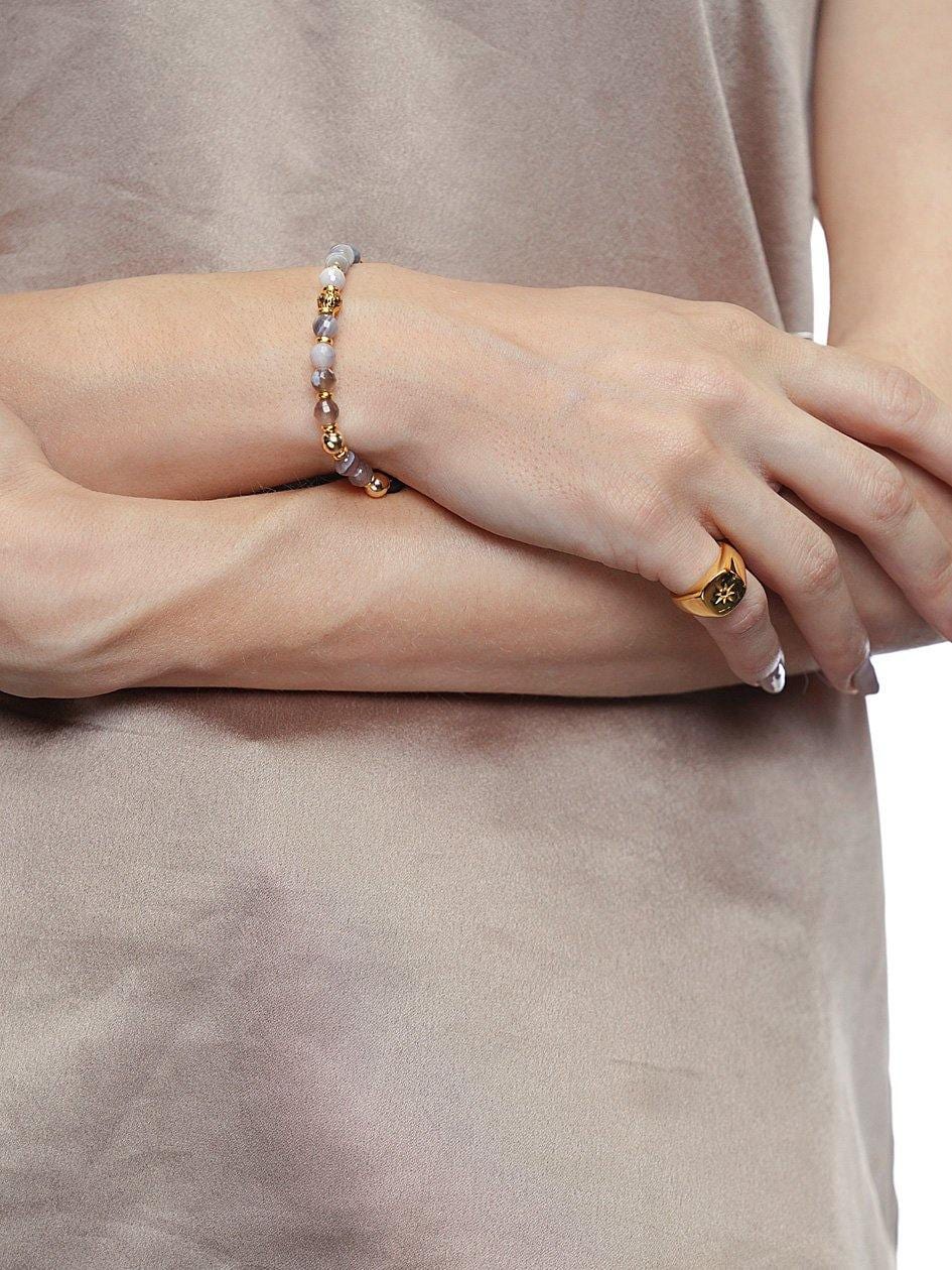 Nialaya Women's Beaded Bracelet Women's Wristband with Botswana Agate and Gold