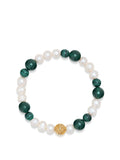 Nialaya Women's Beaded Bracelet Women's Wristband with Pearls and Malachite