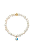 Wristband with White Pearls and Blue Evil Eye Charm
