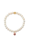 Wristband with White Pearls and Red Evil Eye Charm