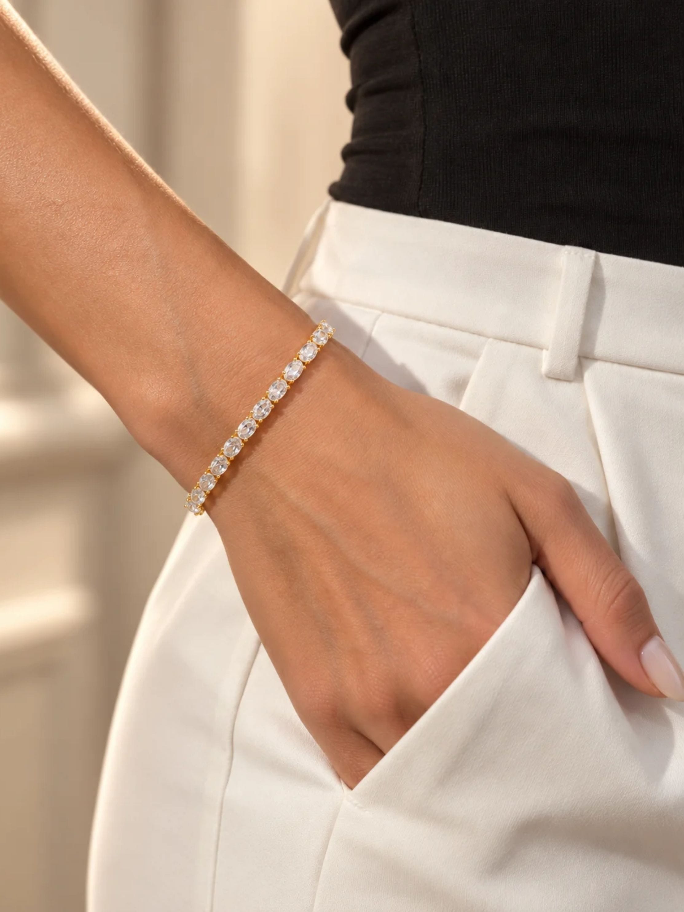 Nialaya Women's Chain Bracelet Clear Oval Tennis Bracelet Clear Oval Tennis Bracelet