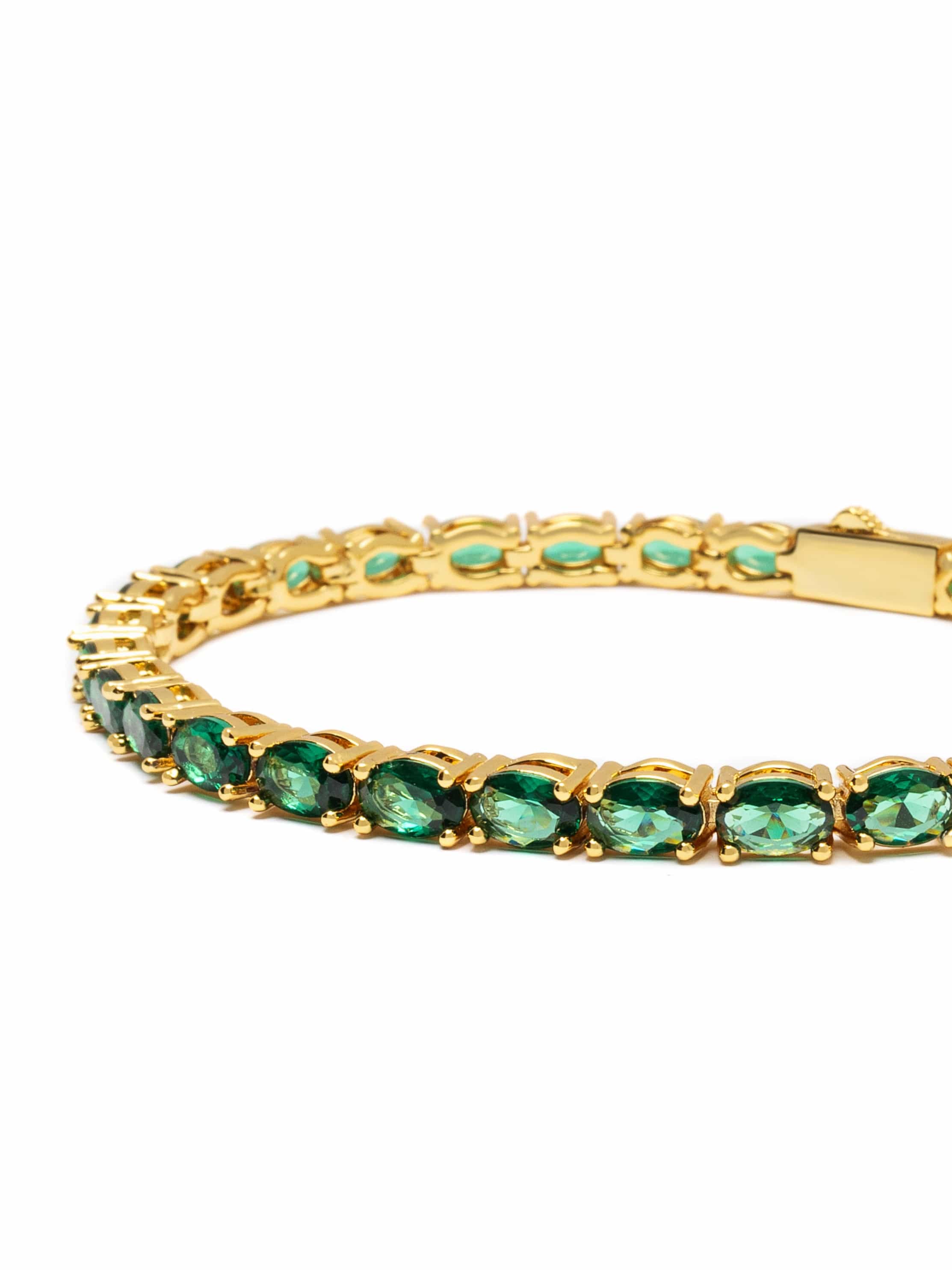 Nialaya Women's Chain Bracelet Emerald Green Oval Tennis Bracelet Emerald Green Oval Tennis Bracelet