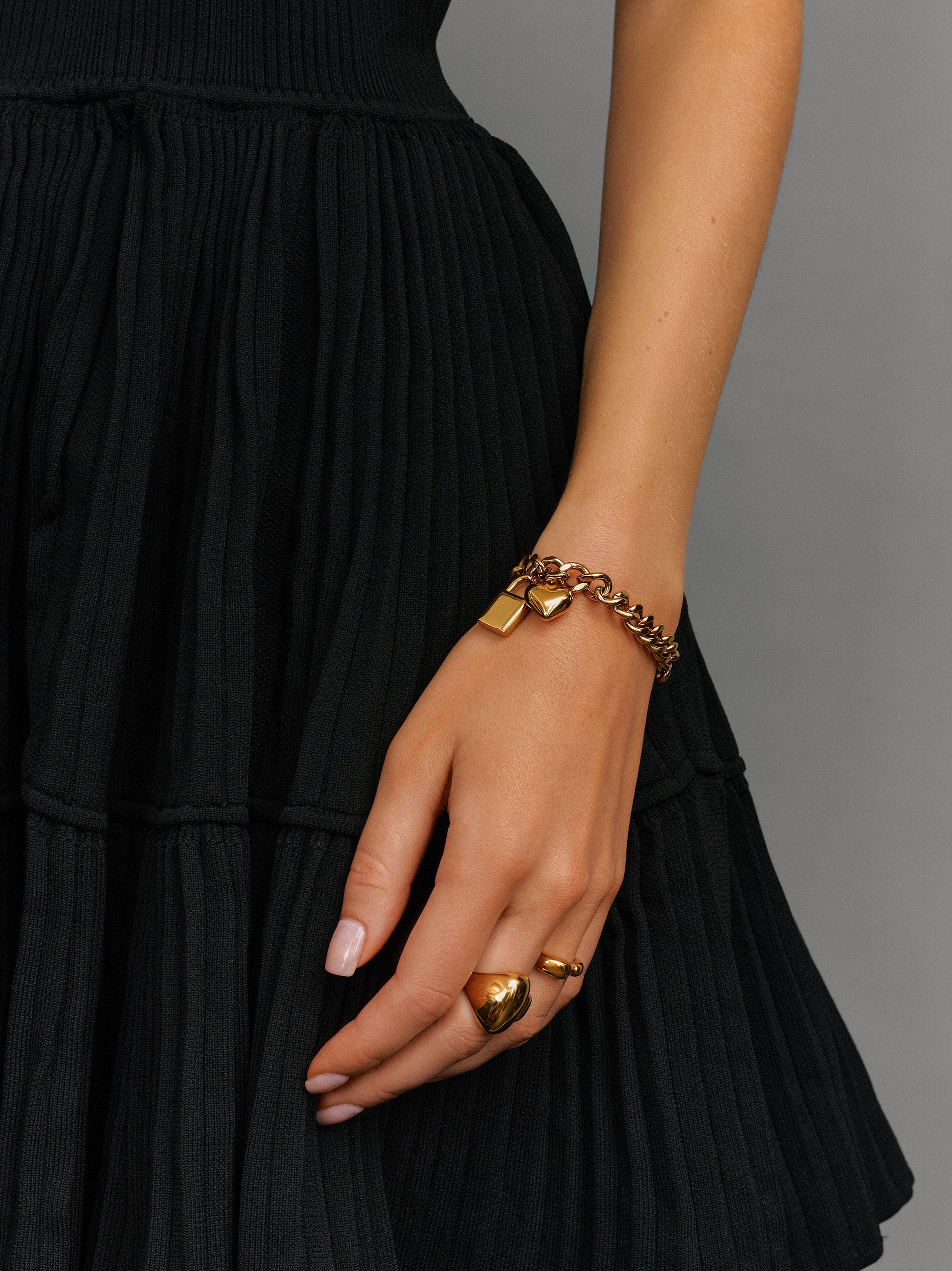 Nialaya Women's Chain Bracelet Gold Cuban Charm Bracelet Gold Cuban Charm Bracelet