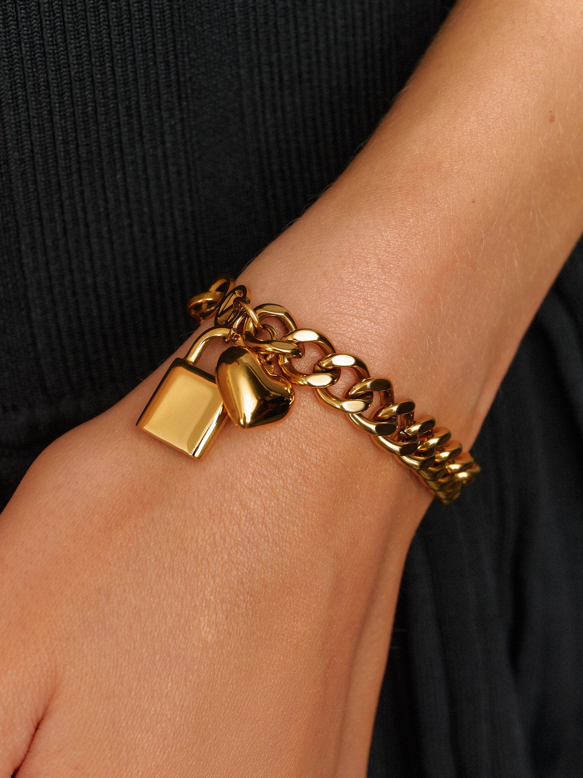 Nialaya Women's Chain Bracelet Gold Cuban Charm Bracelet Gold Cuban Charm Bracelet