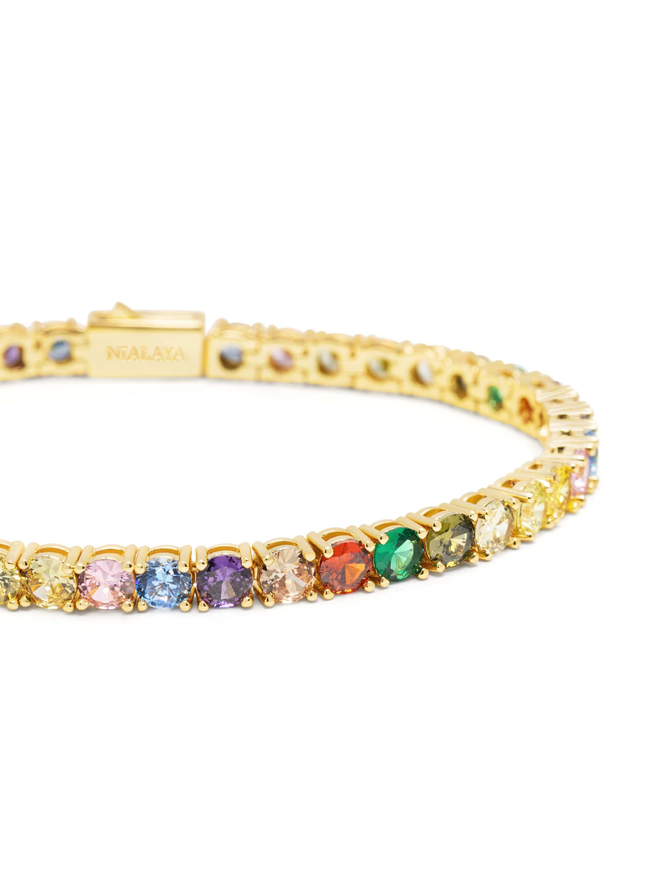 Nialaya Women's Chain Bracelet Multicolor Tennis Bracelet with Gold Multicolor Tennis Bracelet with Gold