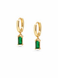 Women's Huggie Earrings with Green Charm