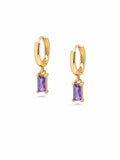 Women's Huggie Earrings with Purple Charm