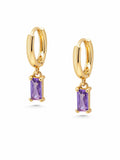 Women's Huggie Earrings with Purple Charm