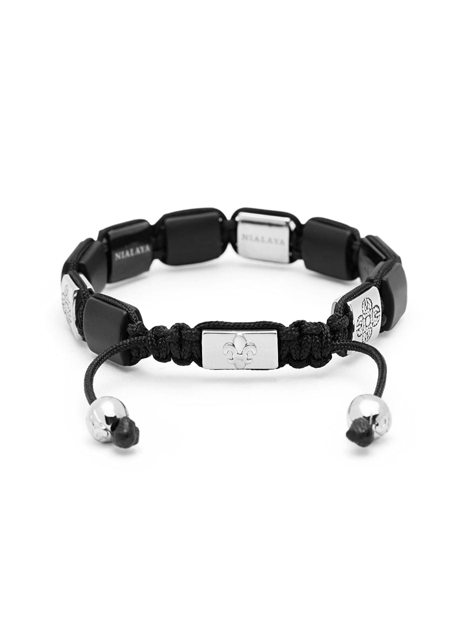 Nialaya Women's Flatbead Bracelet Women's Black Onyx Flatbead Bracelet with Black CZ Diamonds