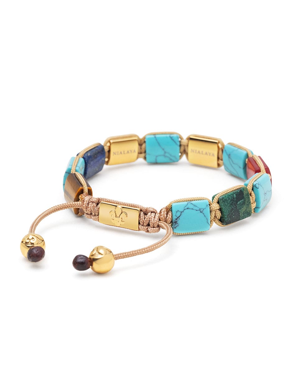Nialaya Women's Flatbead Bracelet Women's Flatbead Bracelet with Turquoise, Jade, Blue Lapis, Brown Tiger Eye and Gold