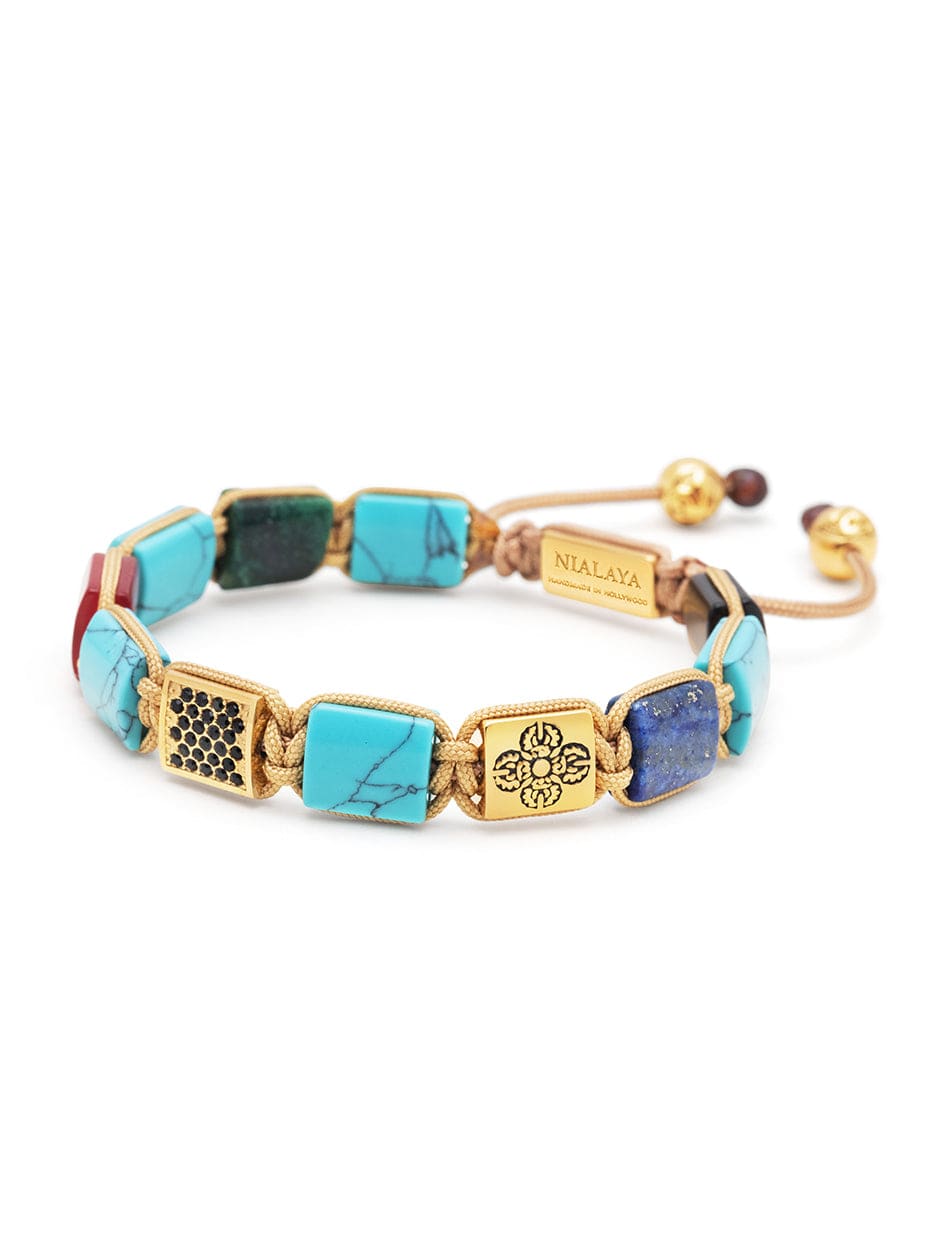 Nialaya Women's Flatbead Bracelet Women's Flatbead Bracelet with Turquoise, Jade, Blue Lapis, Brown Tiger Eye and Gold