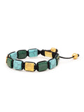 Nialaya Women's Flatbead Bracelet Women's Turquoise and Green Jade Flatbead Bracelet with Gold Plated Dorje