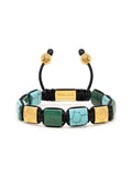 Nialaya Women's Flatbead Bracelet Women's Turquoise and Green Jade Flatbead Bracelet with Gold Plated Dorje