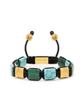 Women's Turquoise and Green Jade Flatbead Bracelet with Gold Plated Dorje
