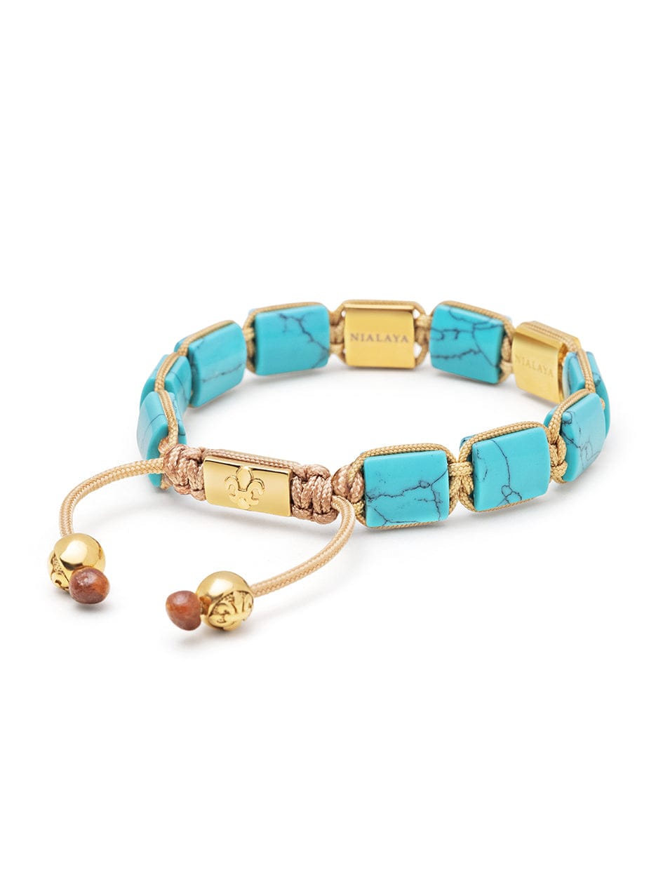 Nialaya Women's Flatbead Bracelet Women's Turquoise Flatbead Bracelet with Black CZ Diamonds