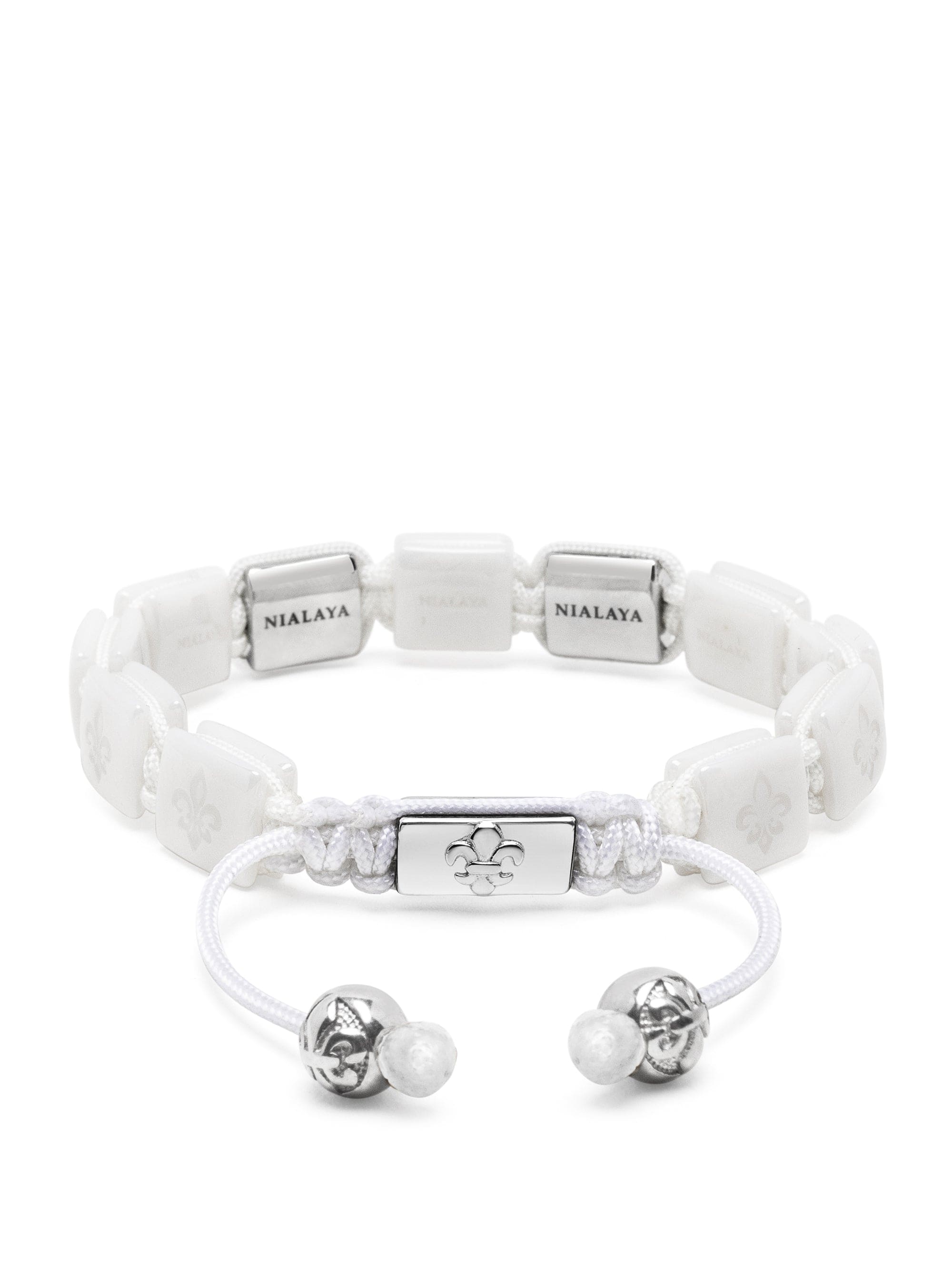 Nialaya Women's Flatbead Bracelet Women's White Ceramic Flatbead Bracelet with Silver CZ Women's White Ceramic Flatbead Bracelet with Silver CZ