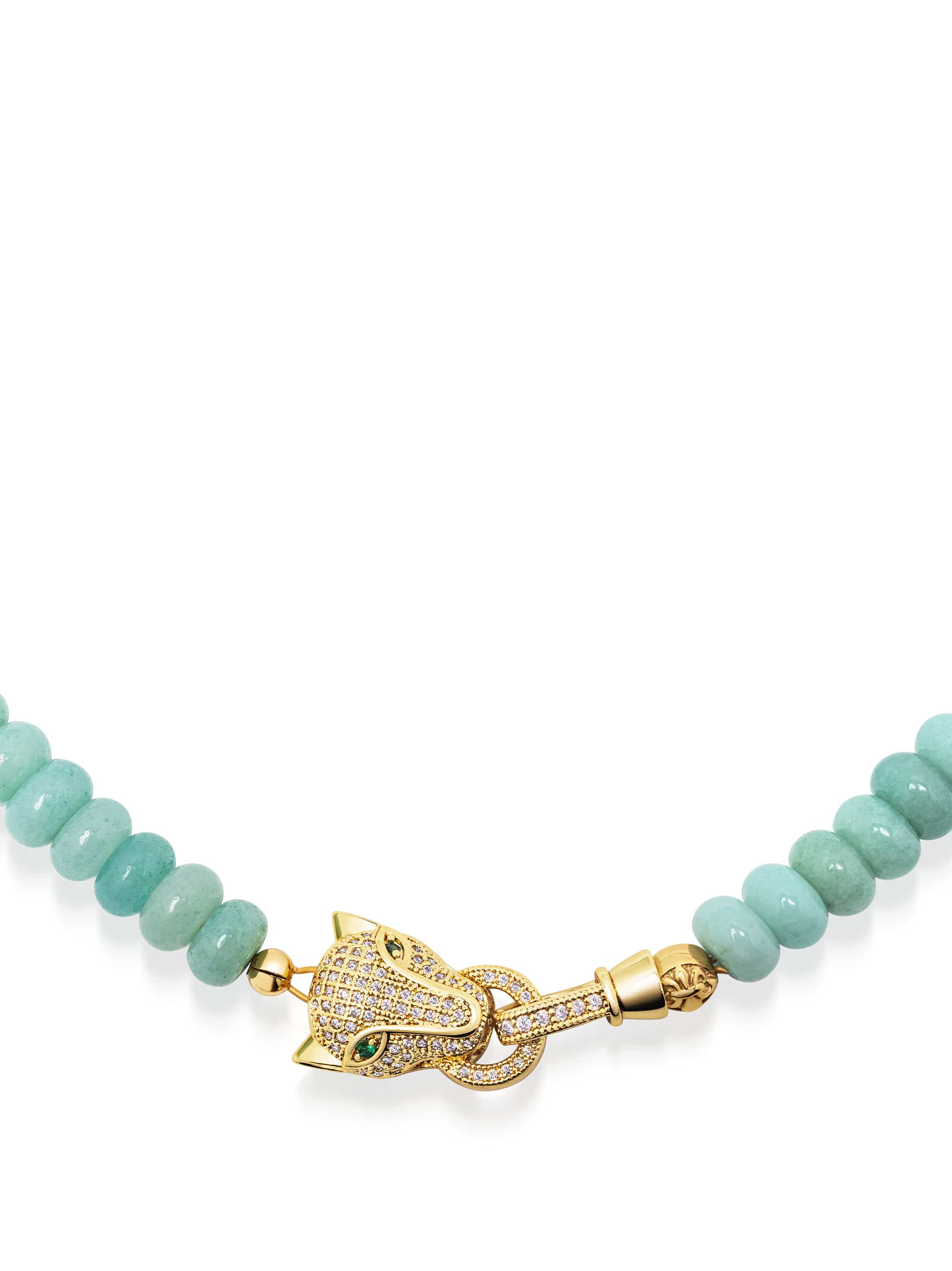 Nialaya Women's Necklace Amazonite Choker with Panther Head Amazonite Choker with Panther Head 15 in / 38.1 cm WNECK_345