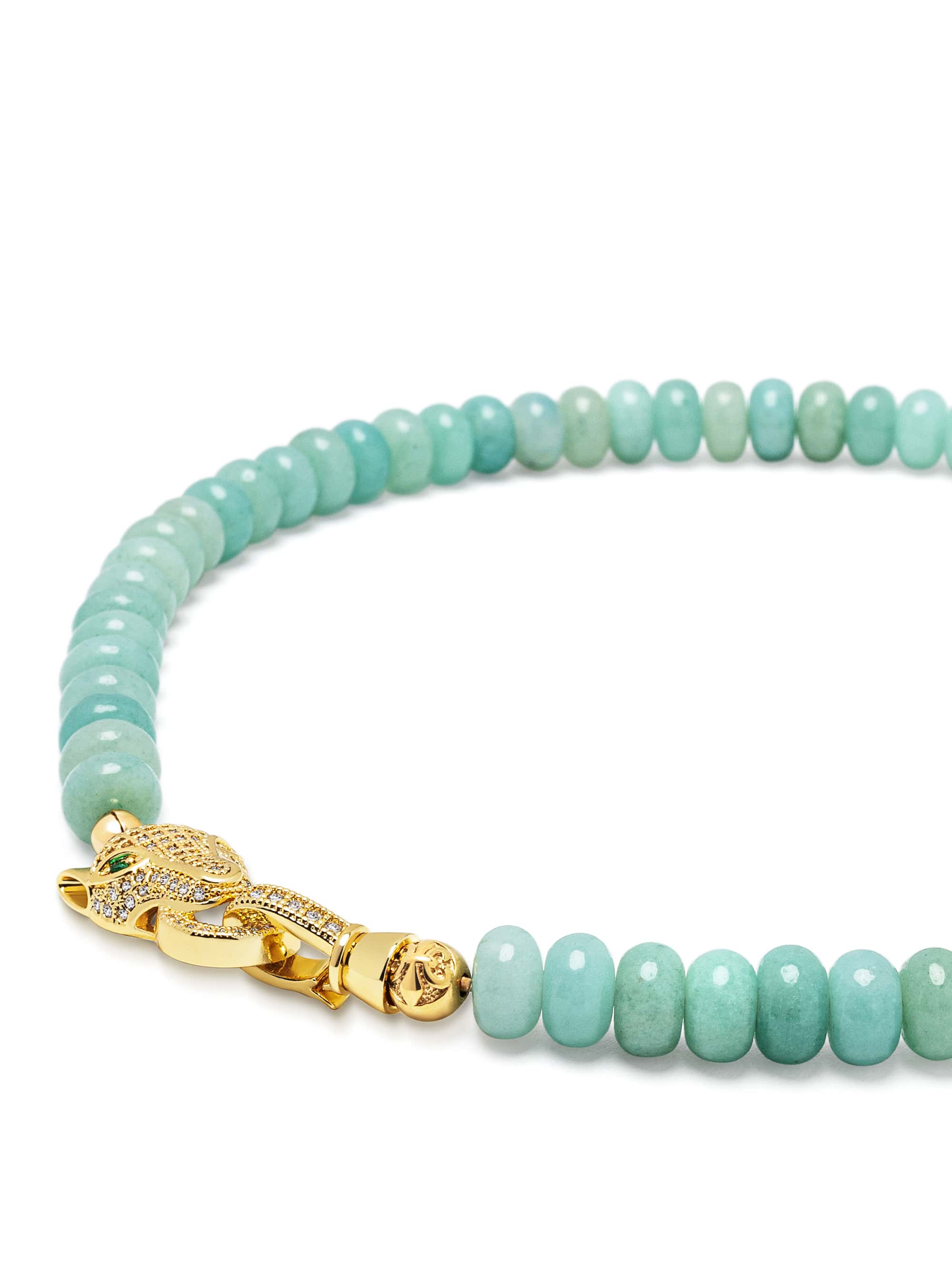 Nialaya Women's Necklace Amazonite Choker with Panther Head Amazonite Choker with Panther Head 15 in / 38.1 cm WNECK_345
