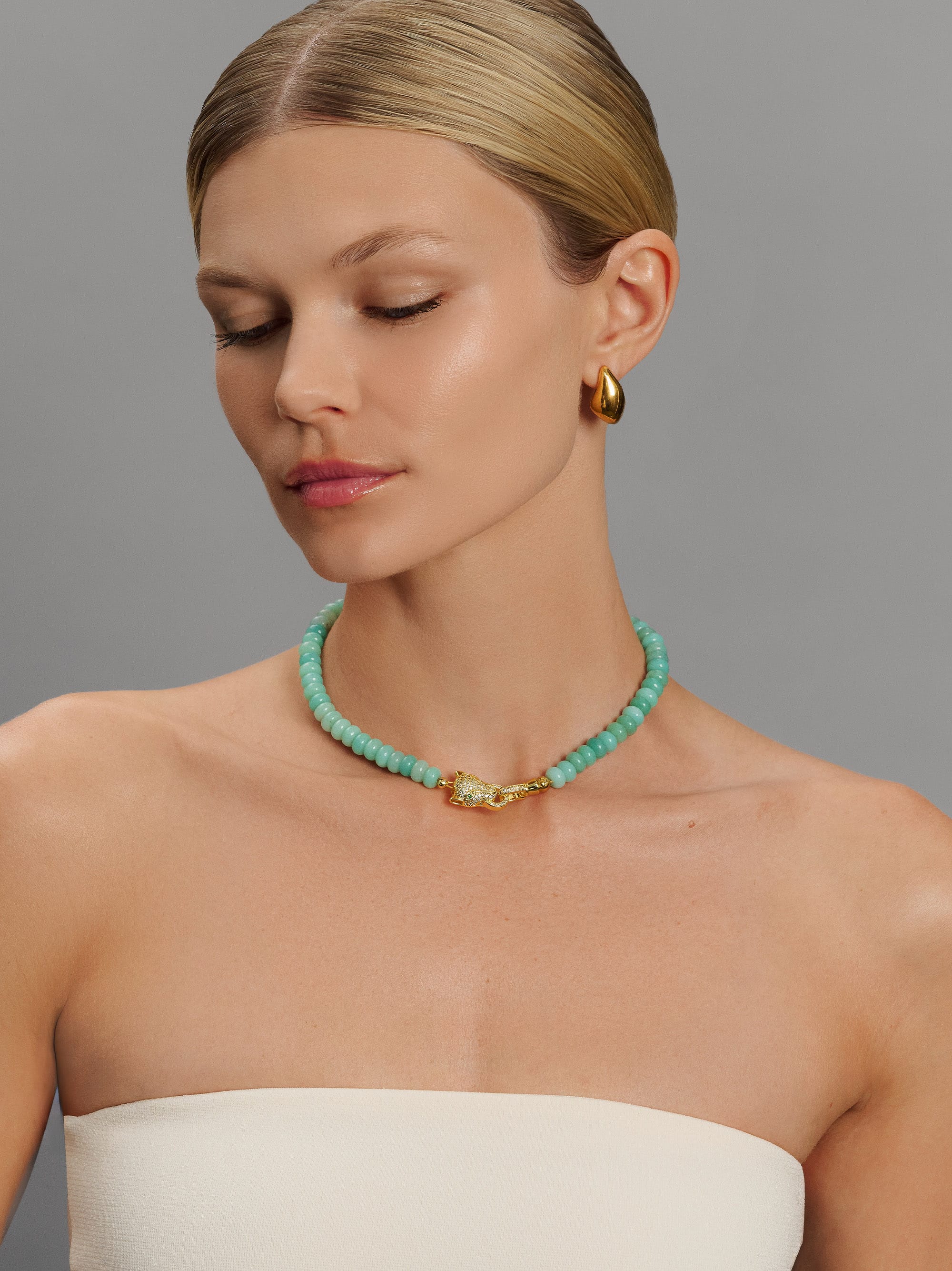 Nialaya Women's Necklace Amazonite Choker with Panther Head Amazonite Choker with Panther Head 15 in / 38.1 cm WNECK_345