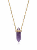 Sterling Silver Amethyst Crystal Necklace with Engraved Evil Eye Detail