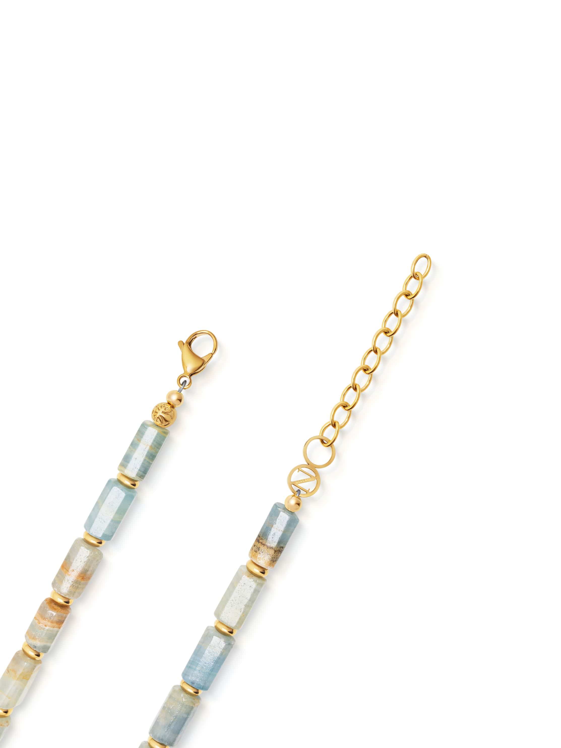 Nialaya Women's Necklace Aquamarine Rectangular Bead Choker in Gold Aquamarine Rectangular Bead Choker in Gold 15 Inches / 38.1 cm WNECK_364