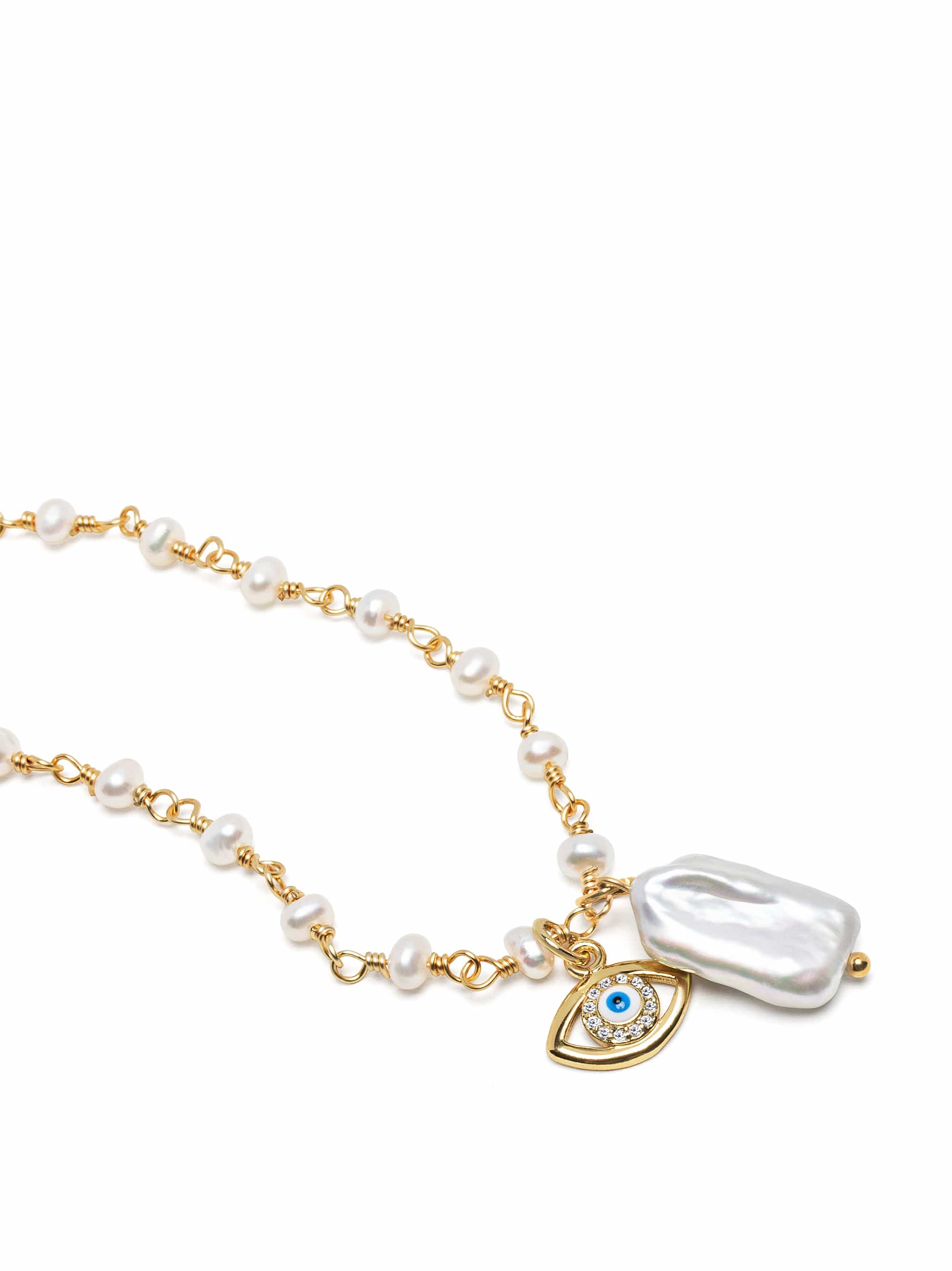Nialaya Women's Necklace Evil Eye Pearl Choker Evil Eye Pearl Choker 15 Inches / 38.1 cm WNECK_350