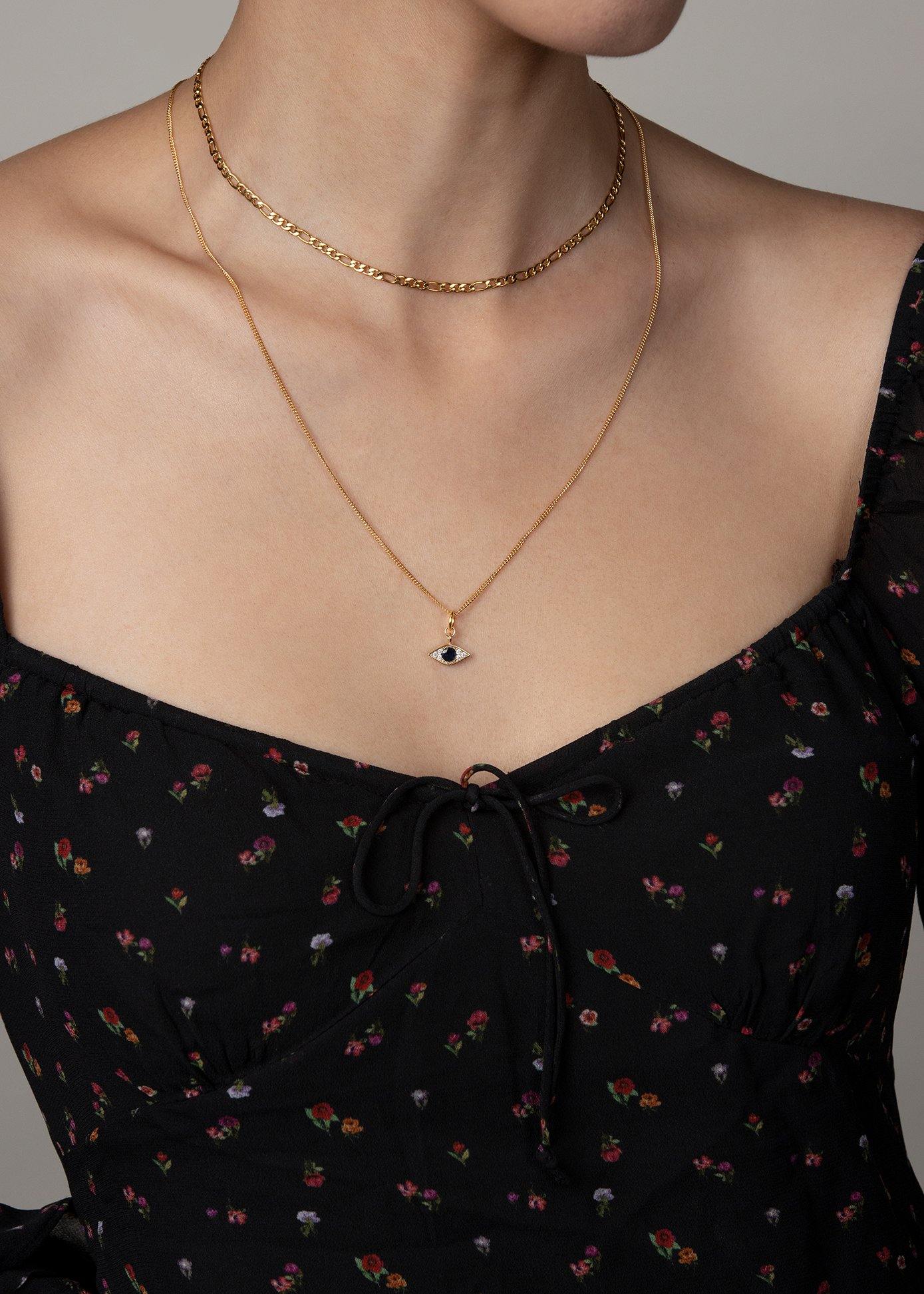 Nialaya Women's Necklace Gold Necklace with CZ Evil Eye Pendant