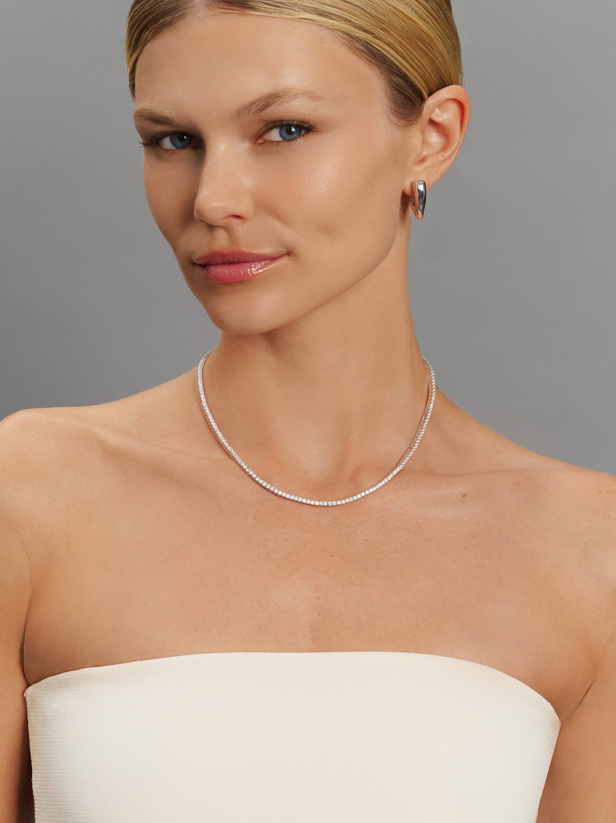 Nialaya Women's Necklace Mini Tennis Choker in Silver Mini Tennis Choker in Silver 16 in / 40.6 cm WNECK_347