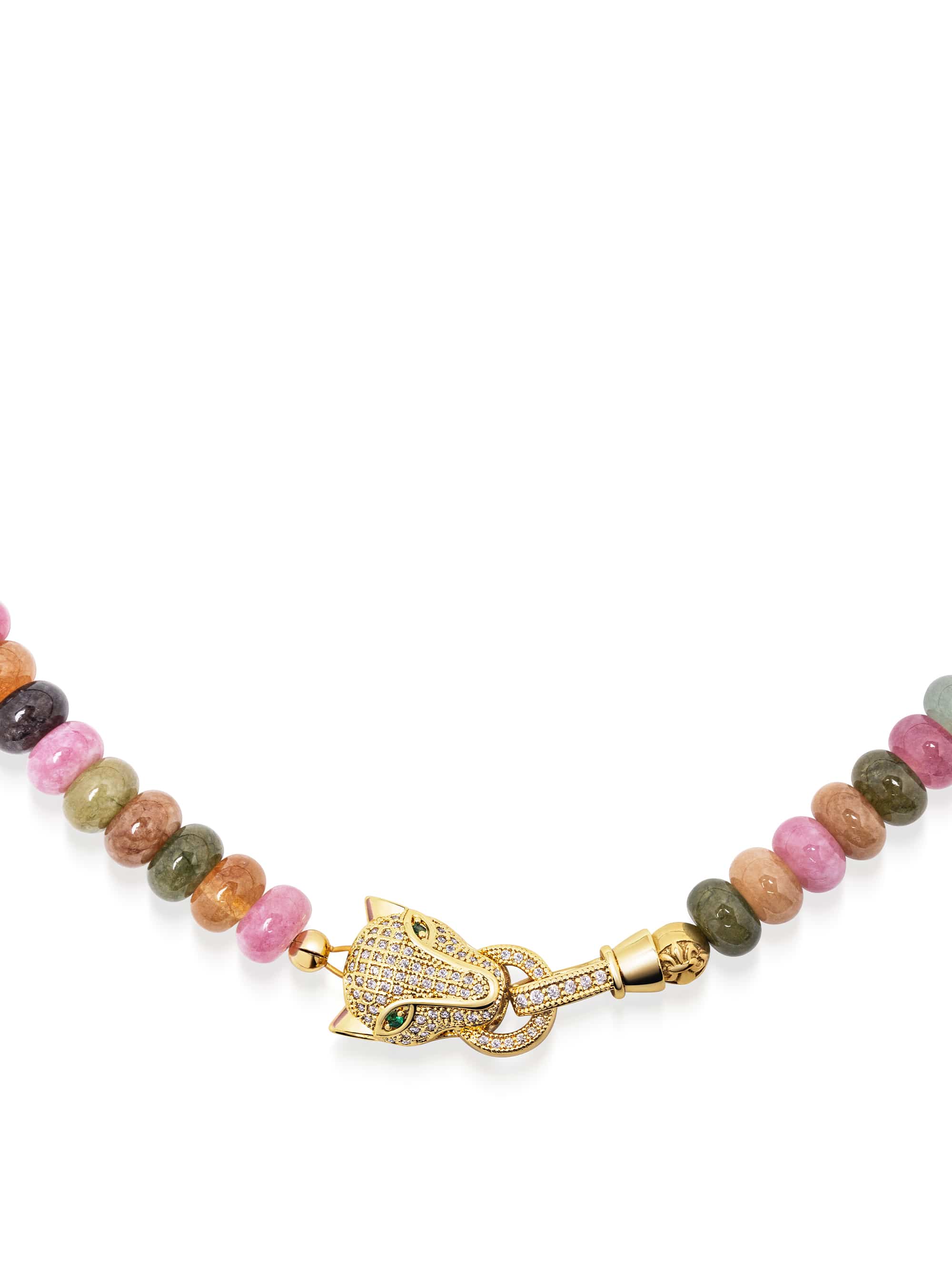Nialaya Women's Necklace Mixed Gemstone Choker with Panther Head Mixed Gemstone Choker with Panther Head 15 in / 38.1 cm WNECK_346