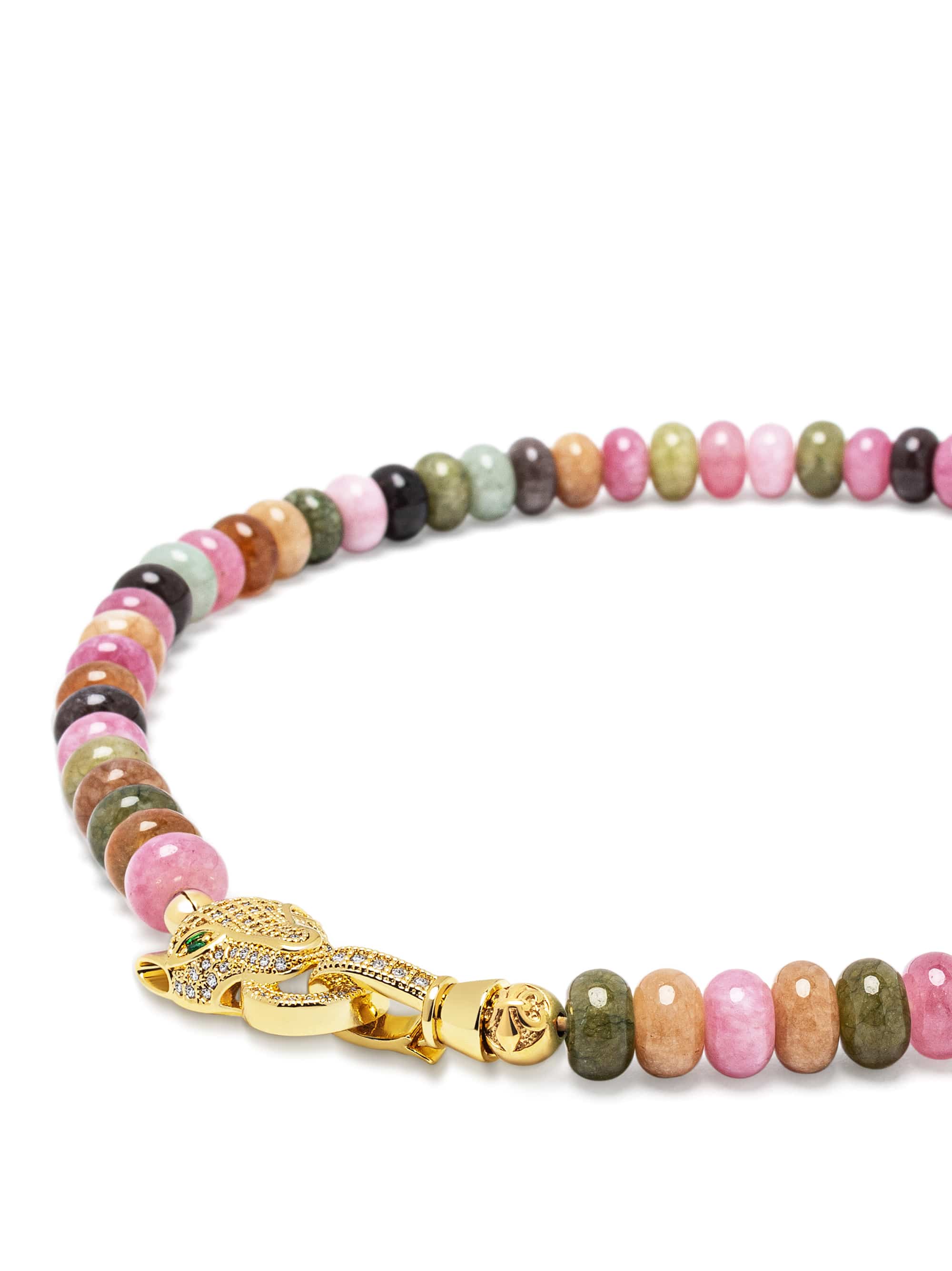 Nialaya Women's Necklace Mixed Gemstone Choker with Panther Head Mixed Gemstone Choker with Panther Head 15 in / 38.1 cm WNECK_346