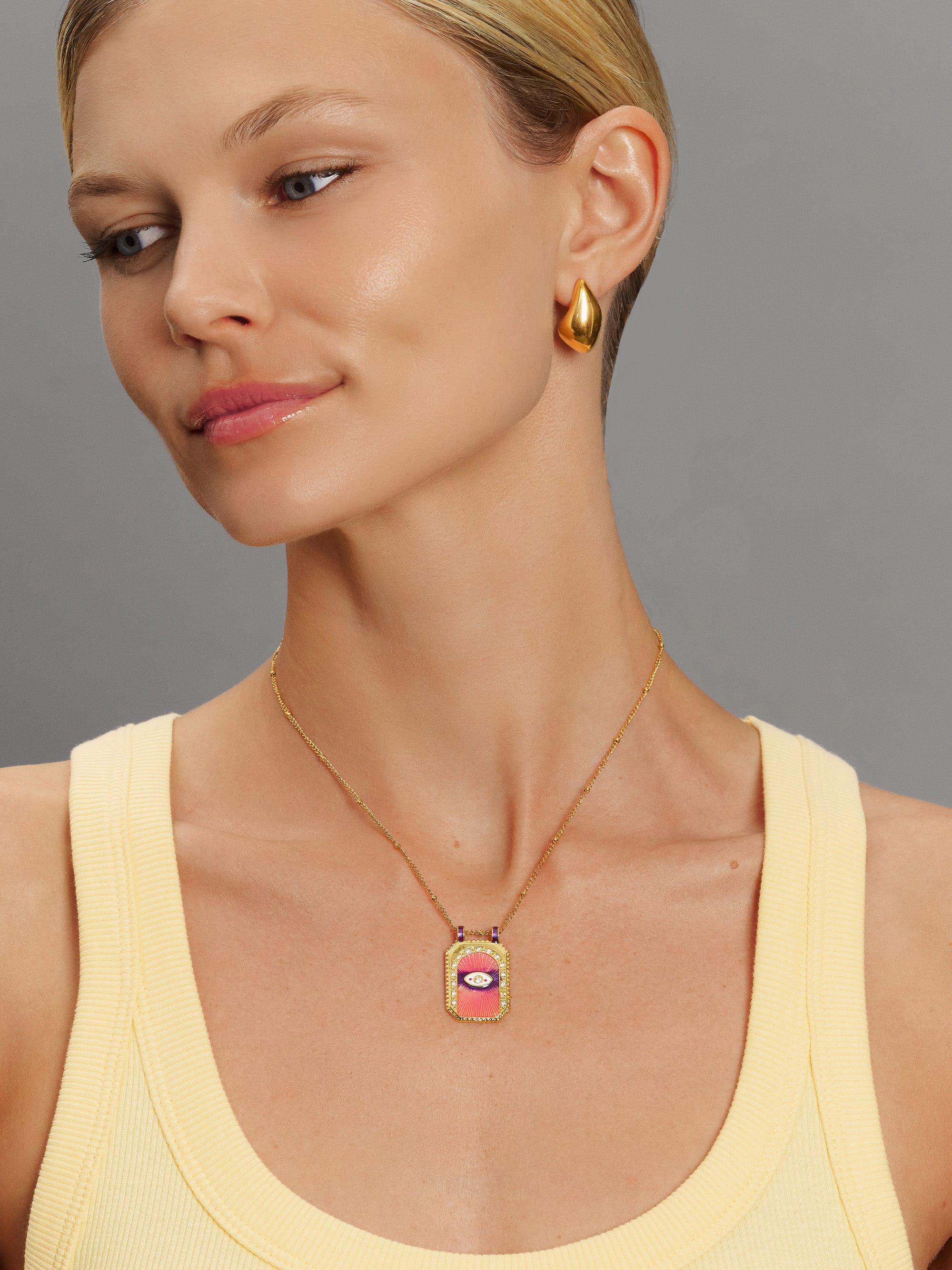 Nialaya Women's Necklace Pink Evil Eye Necklace Pink Evil Eye Necklace 16 Inches / 40.64 cm WNECK_339