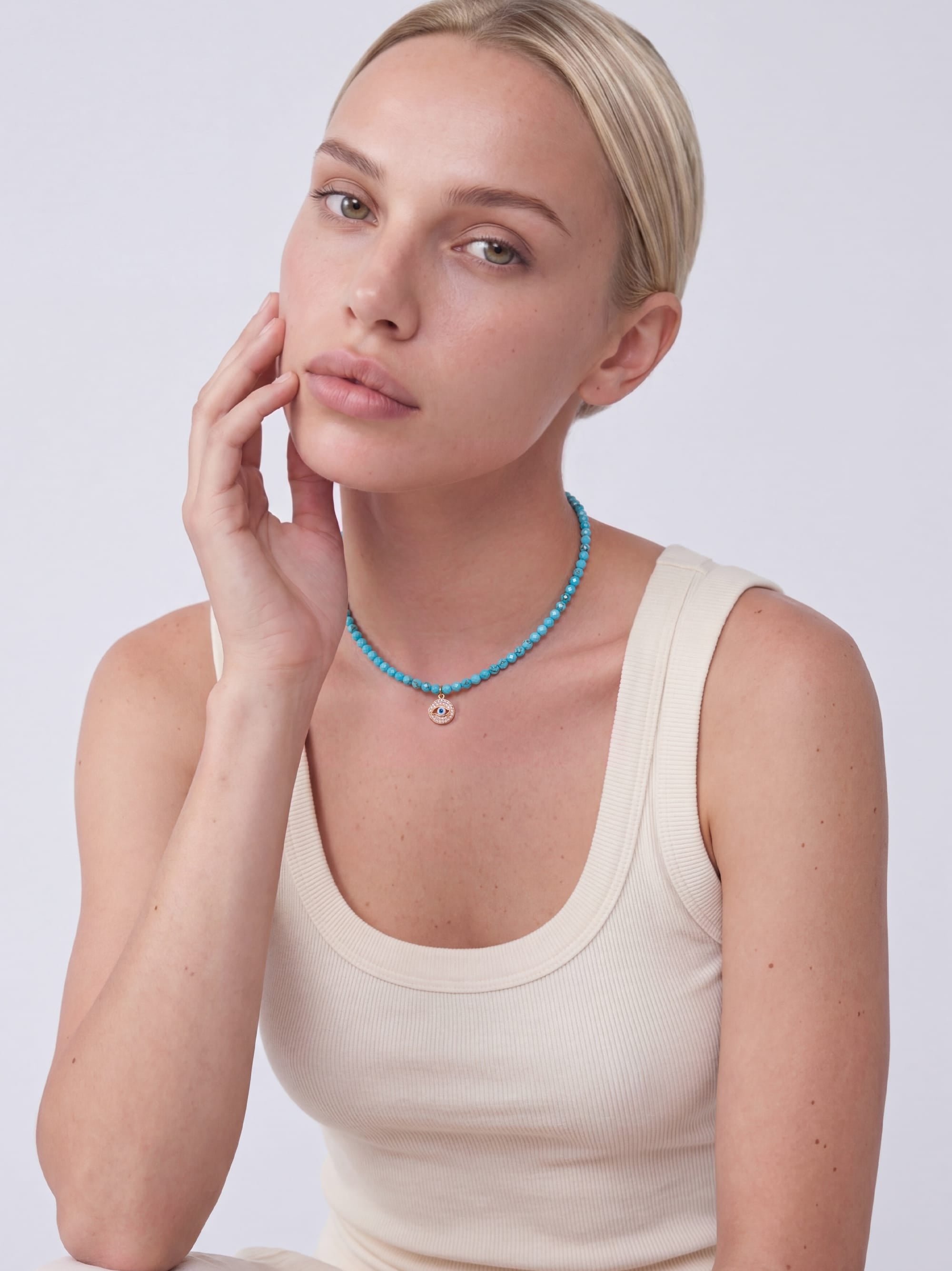 Nialaya Women's Necklace Turquoise Evil Eye Choker Turquoise Evil Eye Choker 15 Inches / 38.1 cm WNECK_351