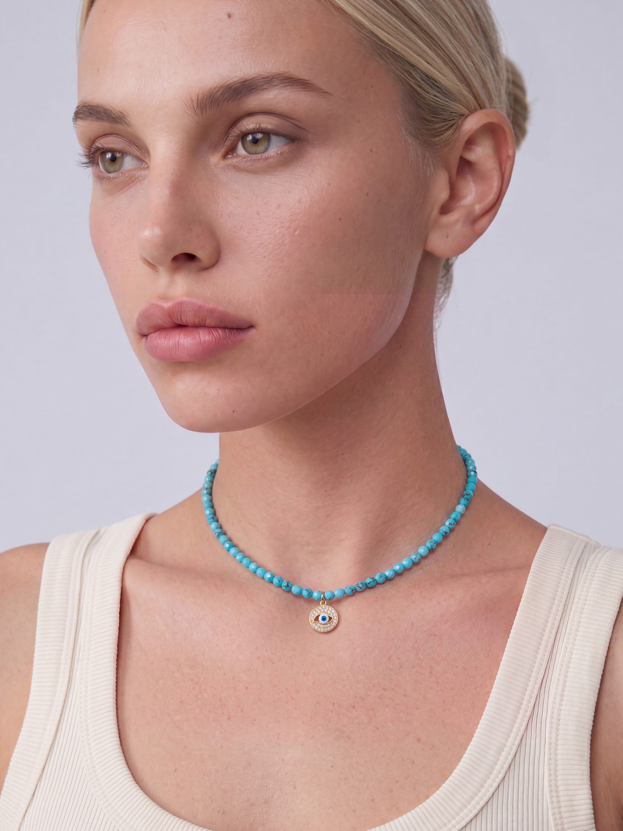 Nialaya Women's Necklace Turquoise Evil Eye Choker Turquoise Evil Eye Choker 15 Inches / 38.1 cm WNECK_351