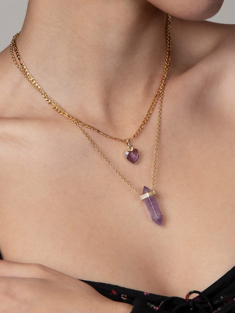 Nialaya Women's Necklace Women's Amethyst Heart Necklace Gold WNECK_101