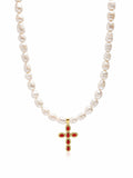 Nialaya Women's Necklace Women's Baroque Pearl Choker with Red Cross 20 Inches / 50.8 cm WNECK_268