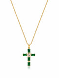 Nialaya Women's Necklace Women's Green CZ Cross Necklace WNECK_242