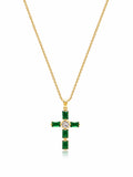 Women's Green CZ Cross Necklace
