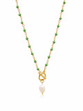 Nialaya Women's Necklace Women's Green CZ Wrap Necklace with Pearl WNECK_247