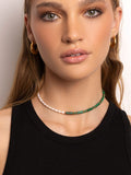 Nialaya Women's Necklace Women's Pearl Choker with Malachite 14 Inches / 35.56 cm WNECK_236