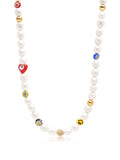 Women's Smiley Face Pearl Necklace with Assorted Beads