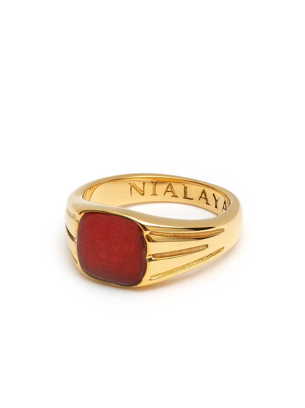 Nialaya Women's Ring Mini Signet Ring with Red Ruby CZ