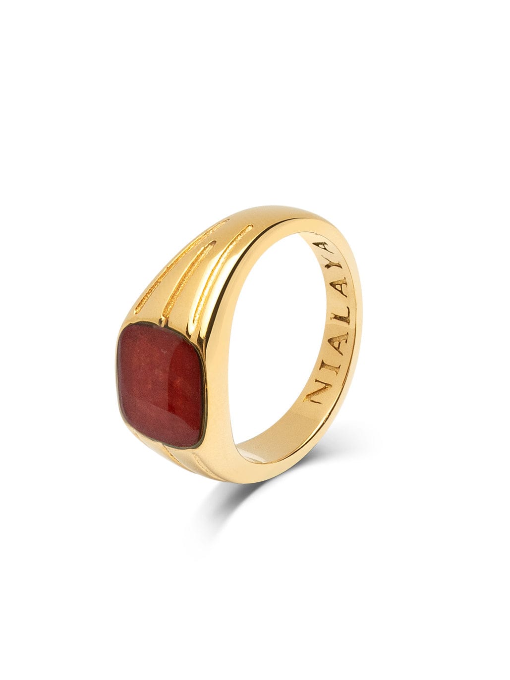 Nialaya Women's Ring Mini Signet Ring with Red Ruby CZ