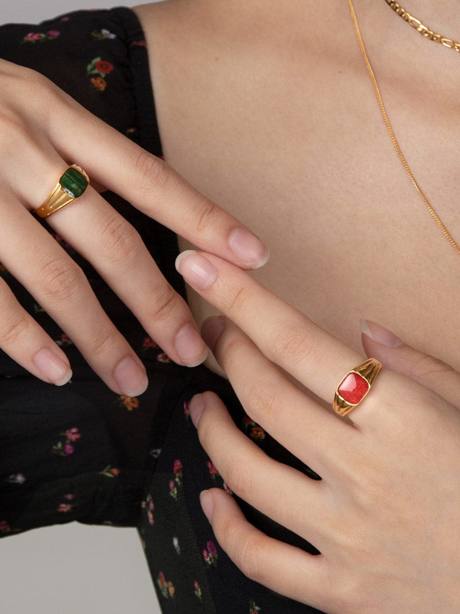 Nialaya Women's Ring Mini Signet Ring with Red Ruby CZ