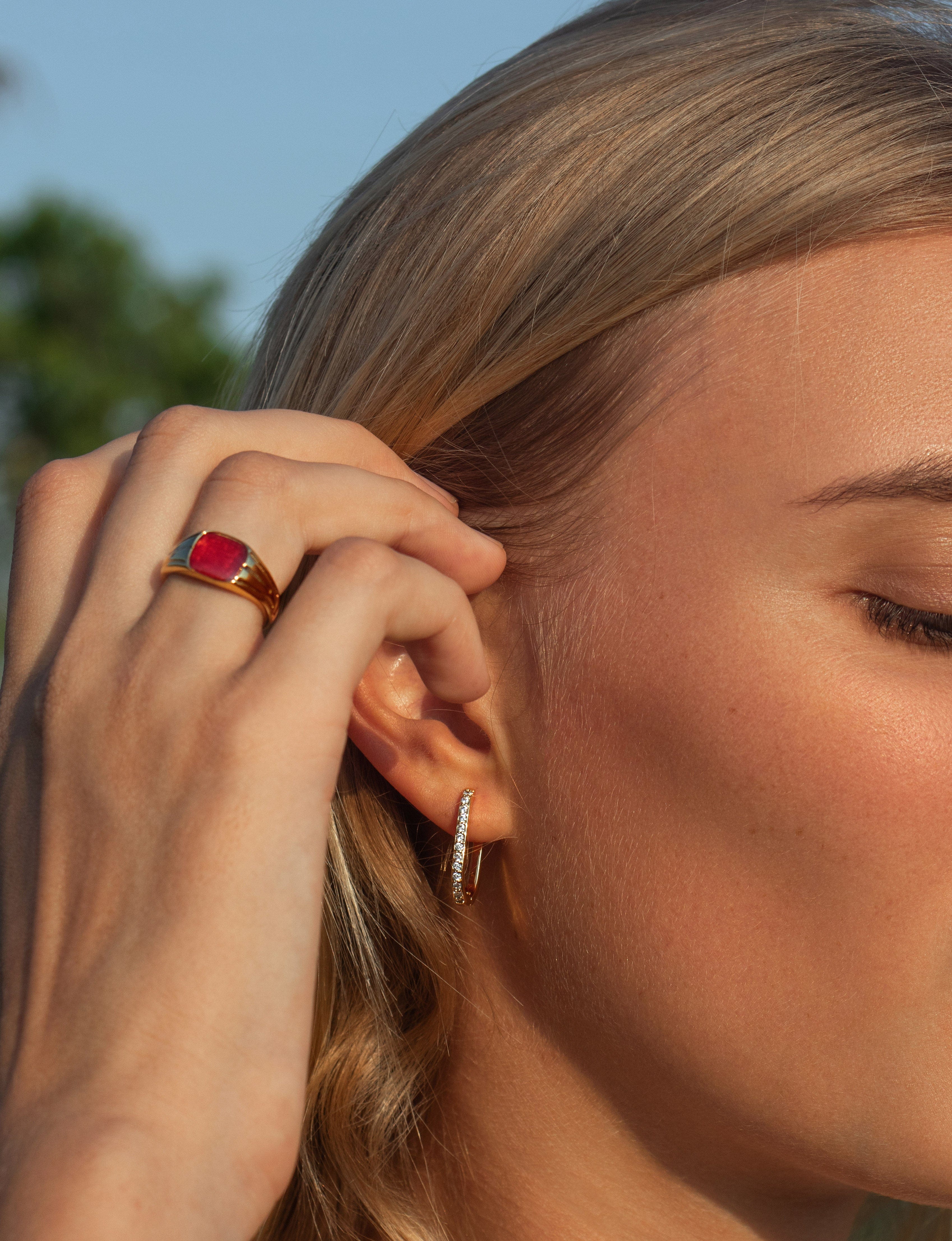 Nialaya Women's Ring Mini Signet Ring with Red Ruby CZ