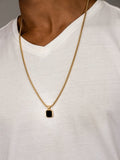Gold Necklace with Square Onyx Pendant